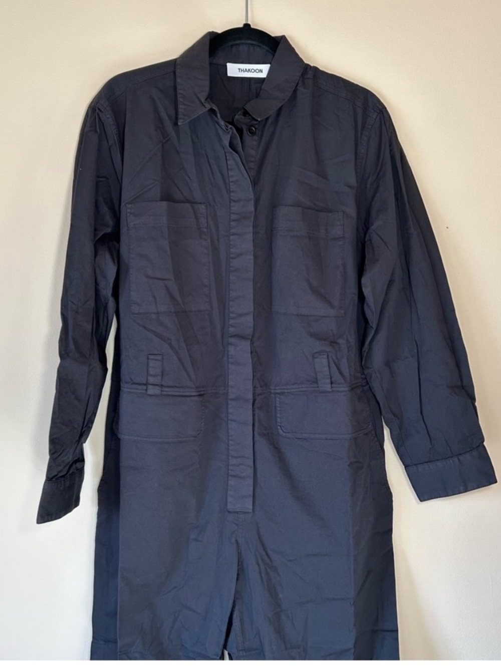 Thakoon Utility Jumpsuit Size L black Cotton Belted Made in Italy NWT